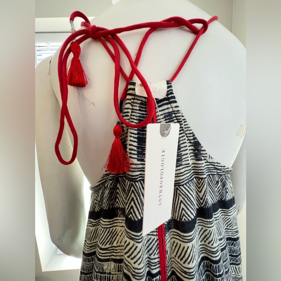 Anthropologie Black and White Midi Dress with Red Accents - Picture 6 of 7